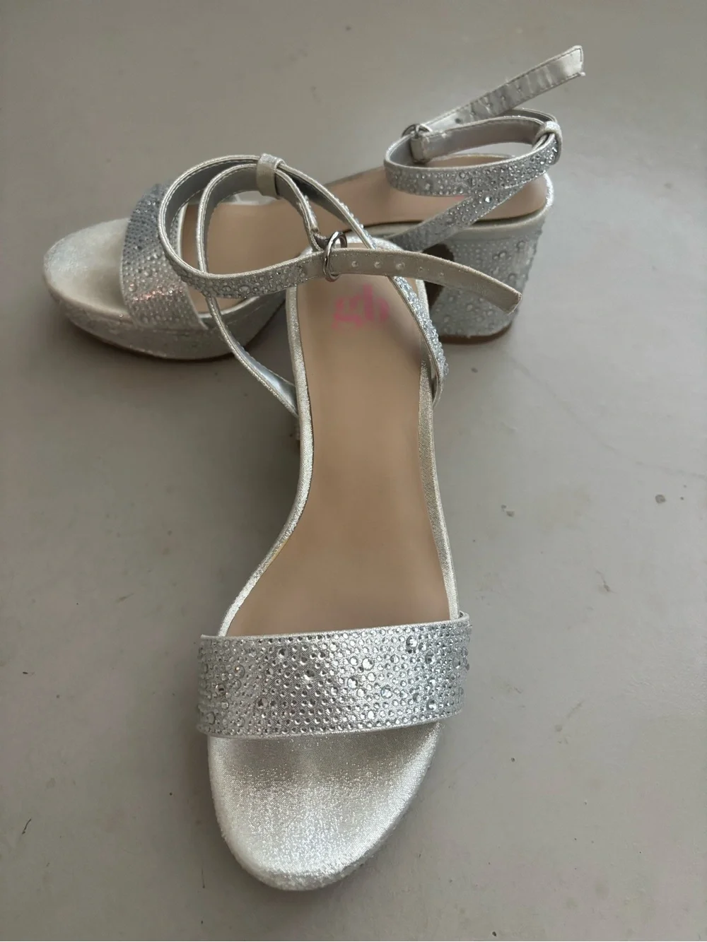 Gianni Bini Silver Rhinestone Block Heel Sandals